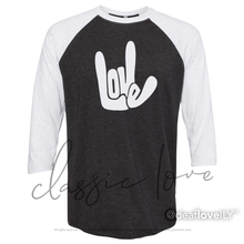 LOVE/ILY Baseball Shirt (Adult) :: Black Body/White Sleeve