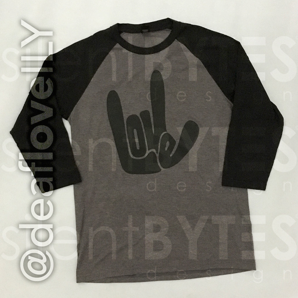 LOVE/ILY Baseball Shirt (Adult) :: Black/Dark Gray